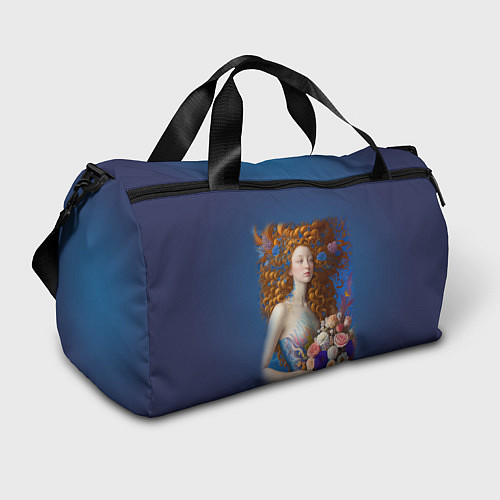 Спортивная сумка Русалка в стиле Ренессанса с цветами / 3D-принт – фото 1