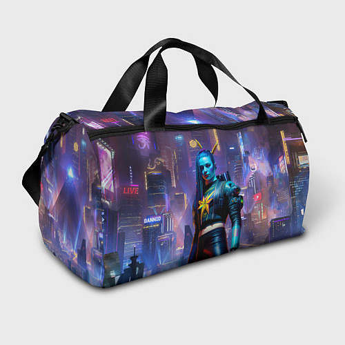 Спортивная сумка Cyberpunk - brave girl - neural network / 3D-принт – фото 1