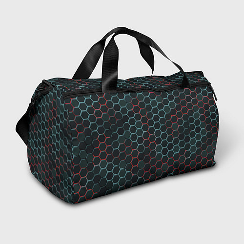 Спортивная сумка Соты, красный и голубой неон / 3D-принт – фото 1