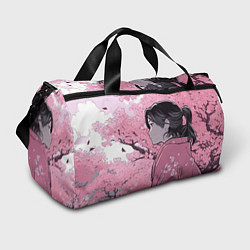 Спортивная сумка Силуэт девушки на фоне сакуры: арт нейросети
