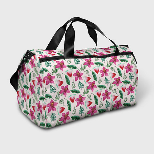 Спортивная сумка Арбузы, цветы и тропические листья / 3D-принт – фото 1