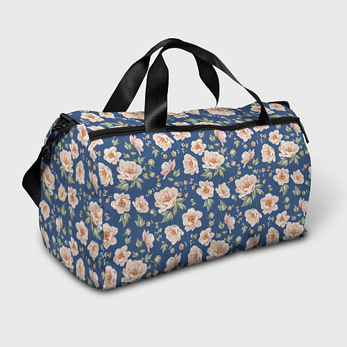 Спортивная сумка Розовые пионы на синем фоне / 3D-принт – фото 1