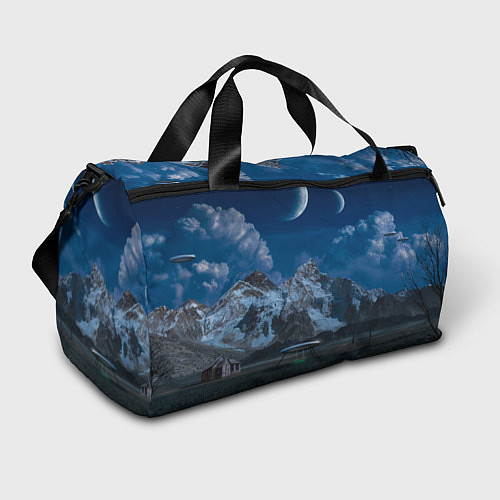 Спортивная сумка Ночные горы в природе и небо с нло / 3D-принт – фото 1