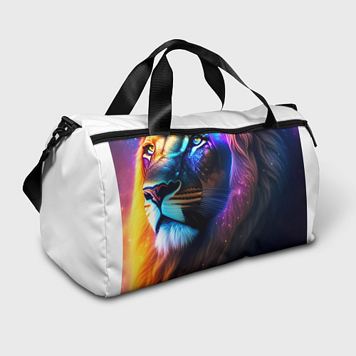 Спортивная сумка Лев с радужной гривой и голубыми глазами / 3D-принт – фото 1