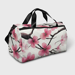 Спортивная сумка Цветы и ветви японской сакуры - текстура холста