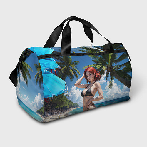 Спортивная сумка Девушка с рыжими волосами на пляже / 3D-принт – фото 1