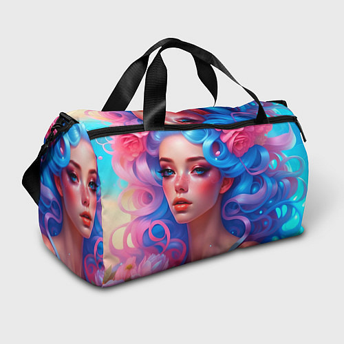 Спортивная сумка Портрет милой девушки в цветах от нейросети / 3D-принт – фото 1