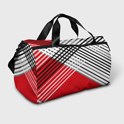 Спортивная сумка Косые черно-белые полосы на красном