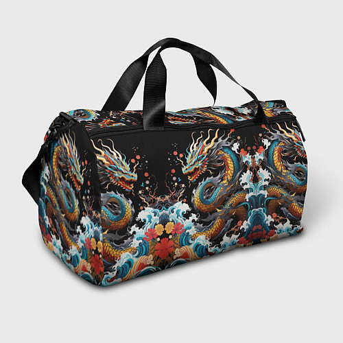 Спортивная сумка Дракон на волнах в японском стиле арт / 3D-принт – фото 1