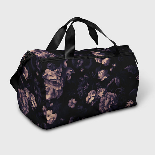 Спортивная сумка Цветы приглушенный чёрный / 3D-принт – фото 1