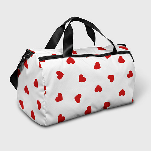 Спортивная сумка Красные сердечки на белом / 3D-принт – фото 1