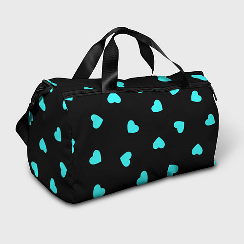 Спортивная сумка С голубыми сердечками на черном / 3D-принт – фото 1