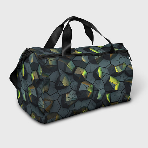 Спортивная сумка Черная текстура с зелеными камнями / 3D-принт – фото 1