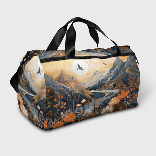 Спортивная сумка Солнечное утро в цветущих горах / 3D-принт – фото 1