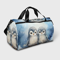 Спортивная сумка Милые пингвины акварель
