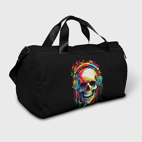 Спортивная сумка Яркий череп в наушниках нарисованный красками / 3D-принт – фото 1