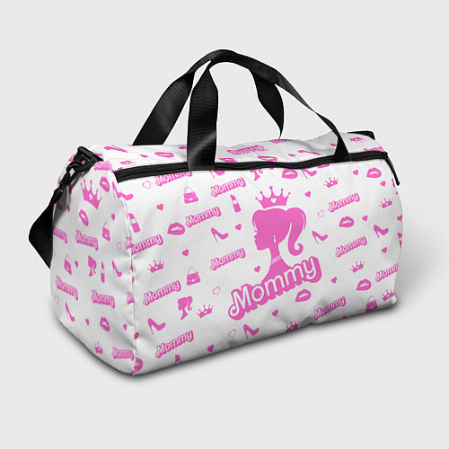 Спортивная сумка Мамочка - силуэт барби: паттерн розовый на белом ф / 3D-принт – фото 1