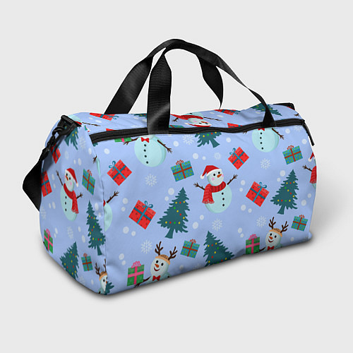 Спортивная сумка Снеговики с новогодними подарками паттерн / 3D-принт – фото 1