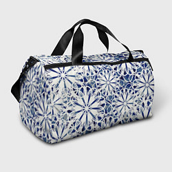 Спортивная сумка Стилизованные цветы абстракция синее-белый