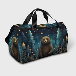 Спортивная сумка Мишка в ночном лесу в стиле фолк-арт