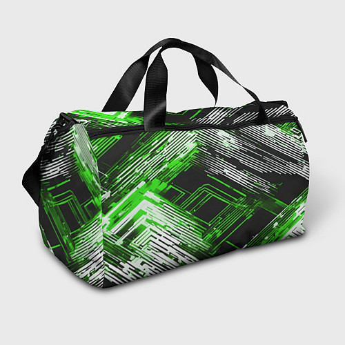 Спортивная сумка Киберпанк линии белые и зелёные / 3D-принт – фото 1