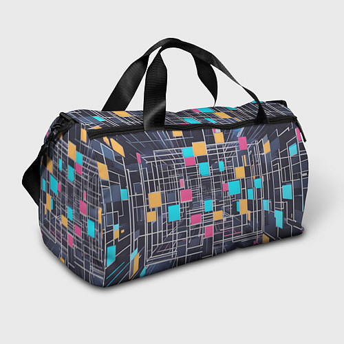 Спортивная сумка Белые полосы и разноцветные квадраты / 3D-принт – фото 1