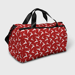 Спортивная сумка Красный паттерн с новогодними оленями