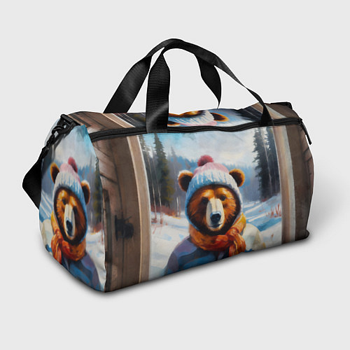Спортивная сумка Бурый медведь в зимней одежде / 3D-принт – фото 1