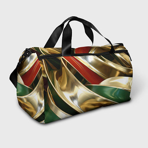 Спортивная сумка Золотая абстракция с зелеными и красными вставками / 3D-принт – фото 1