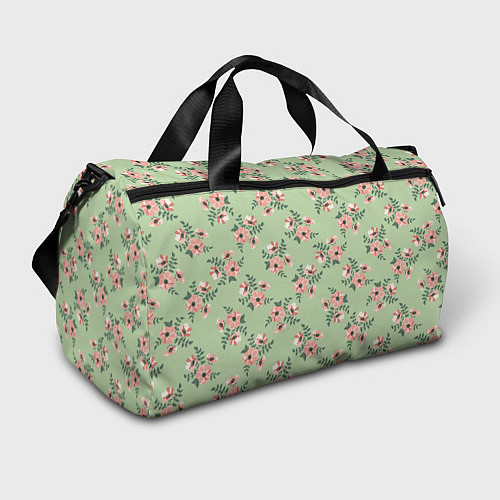 Спортивная сумка Паттерн с розовыми цветами на бледно-зеленом / 3D-принт – фото 1
