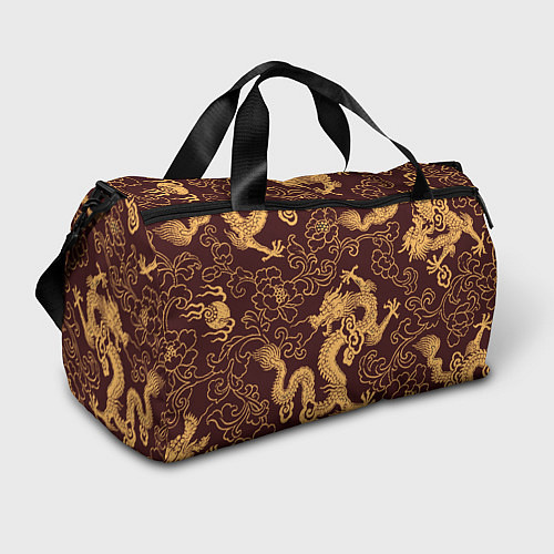 Спортивная сумка Черно-золотая гравюра дракона / 3D-принт – фото 1
