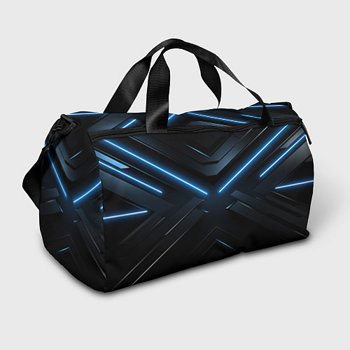 Спортивная сумка Синяя неоновая полоса на черном фоне / 3D-принт – фото 1