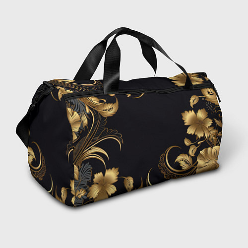 Спортивная сумка Золотистые объемные листья и узоры / 3D-принт – фото 1