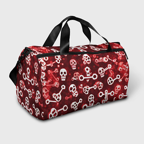 Спортивная сумка Белые черепки и кости на красном фоне / 3D-принт – фото 1