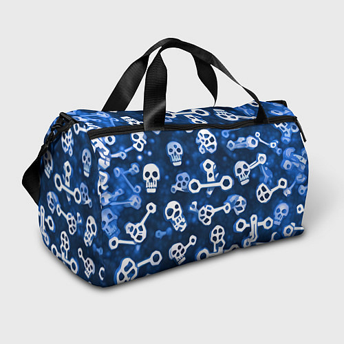 Спортивная сумка Белые черепки и кости на синем / 3D-принт – фото 1