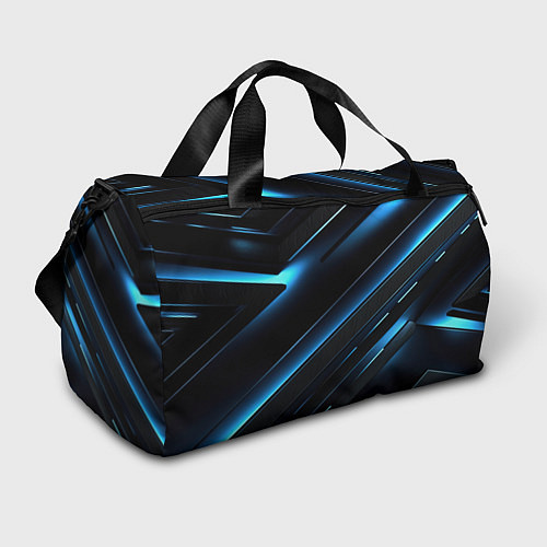 Спортивная сумка Черный абстрактный фон и синие неоновые вставки / 3D-принт – фото 1