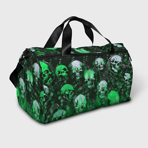 Спортивная сумка Зелёные черепа на зелёном фоне / 3D-принт – фото 1