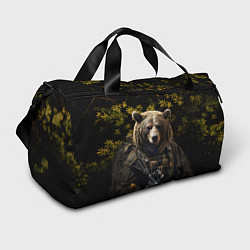 Спортивная сумка Медведь солдат в ночном лесу