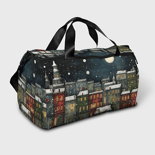 Спортивная сумка Новогодний рисованный город / 3D-принт – фото 1