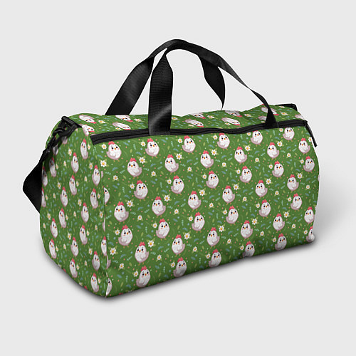 Спортивная сумка Курица и цветы паттерн / 3D-принт – фото 1