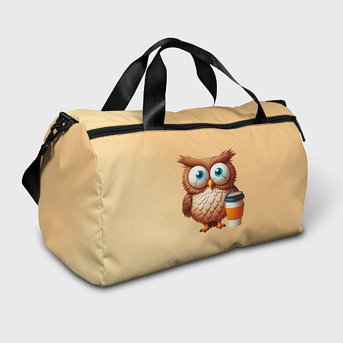 Спортивная сумка Растрепанная сова со стаканчиком кофе / 3D-принт – фото 1