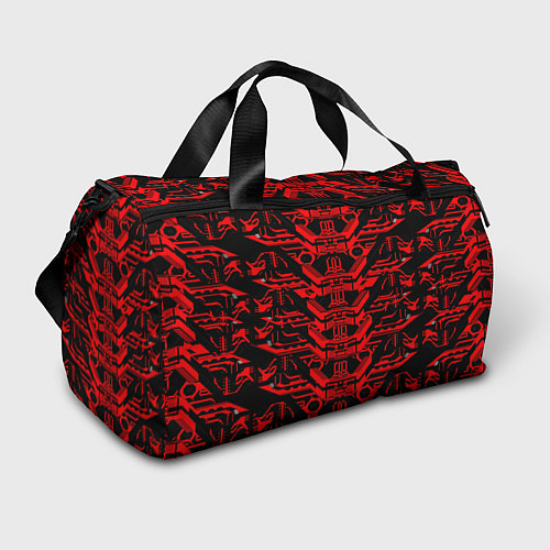 Спортивная сумка Красная техно-броня на чёрном фоне / 3D-принт – фото 1