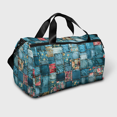Спортивная сумка Джинсовые лоскуты с цветочками / 3D-принт – фото 1