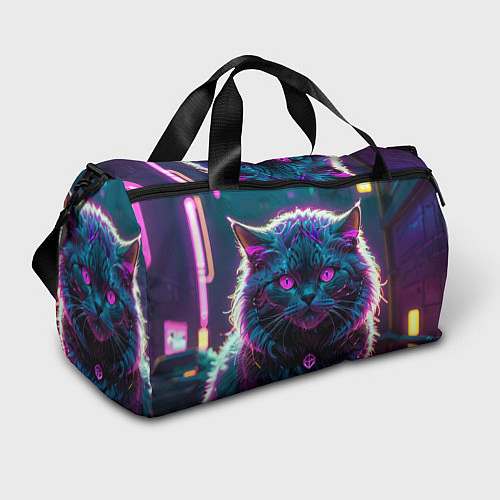 Спортивная сумка Кот киберпанк с розовыми глазами / 3D-принт – фото 1