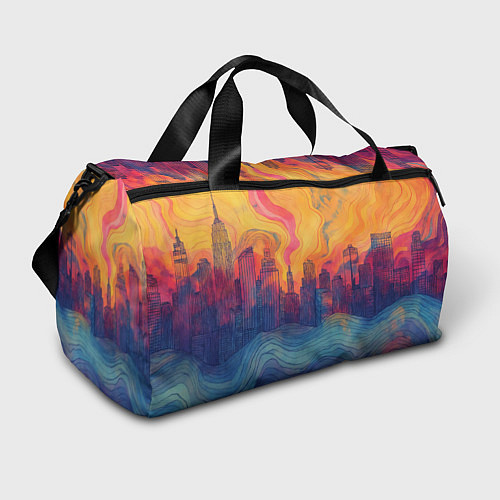 Спортивная сумка Абстрактный город в волнах красок / 3D-принт – фото 1