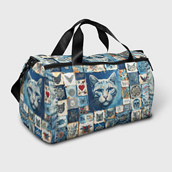 Спортивная сумка Кошка на дениме - пэчворк