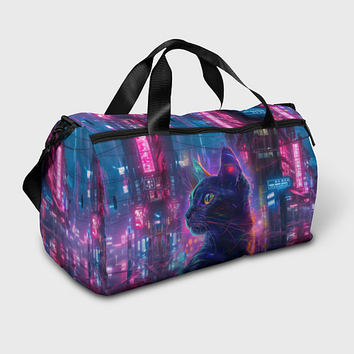 Спортивная сумка Кот в нейросети киберпанк / 3D-принт – фото 1