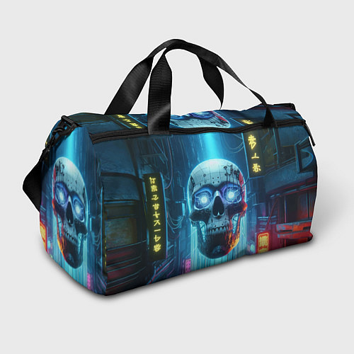 Спортивная сумка Cyber skull - neon glow ai art / 3D-принт – фото 1