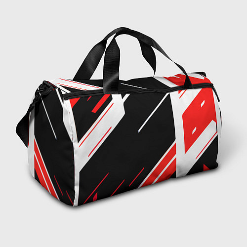 Спортивная сумка Бело-красные полосы на чёрном фоне / 3D-принт – фото 1