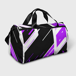 Спортивная сумка Бело-фиолетовые полосы на чёрном фоне